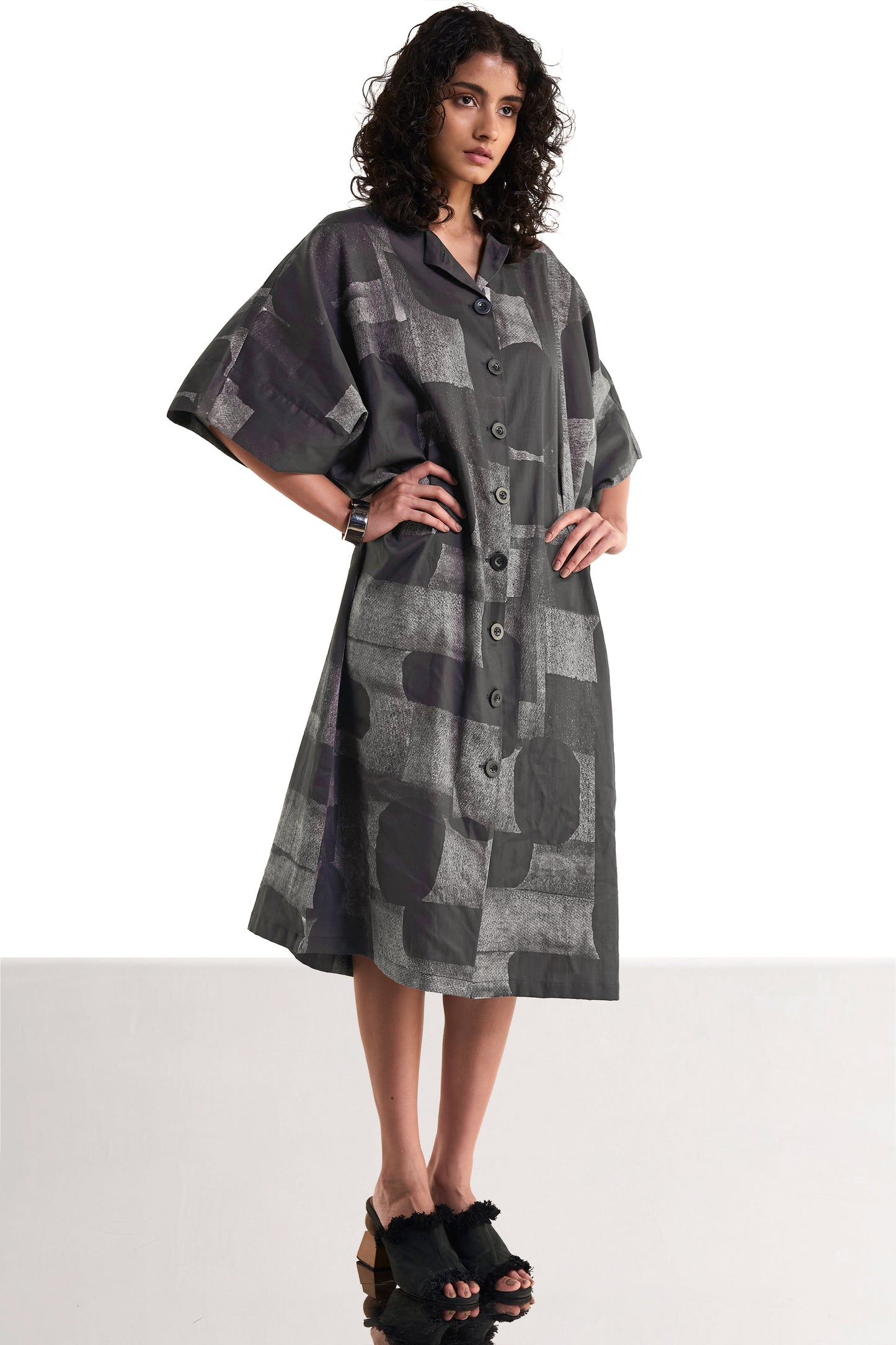 ABSTRACT GEOMETRIC PRINT SHIRT DRESS