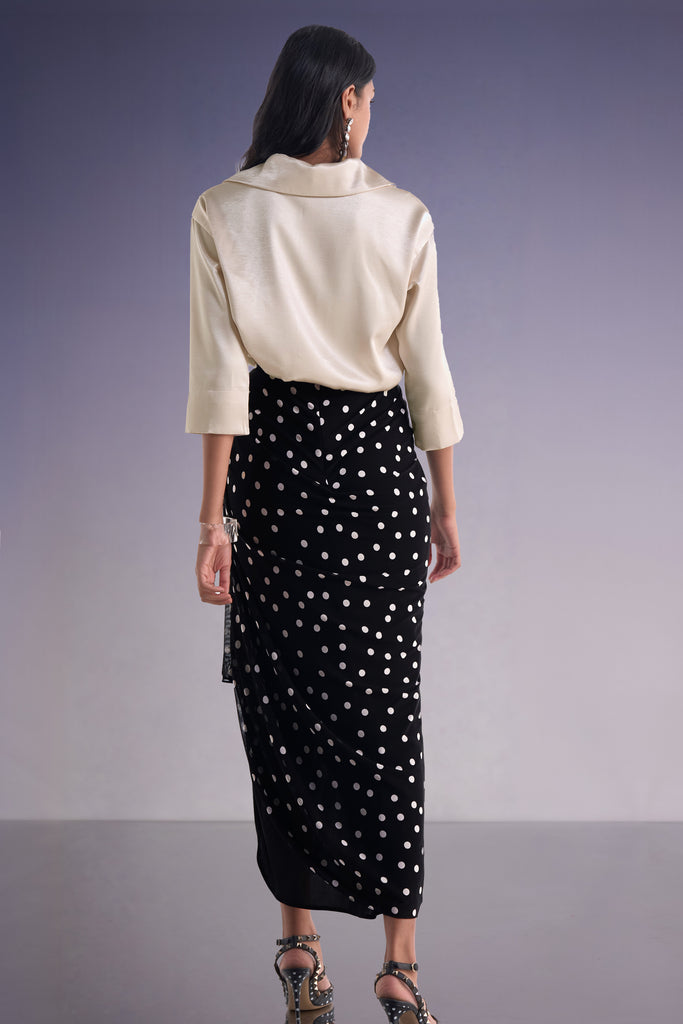 BOXY SATIN POPOVER TOP & POLKA DOT DRAPE SKIRT dash and dot