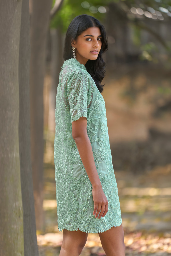 SCALLOPED EMBROIDERED MINI SHIRT DRESS dash and dot