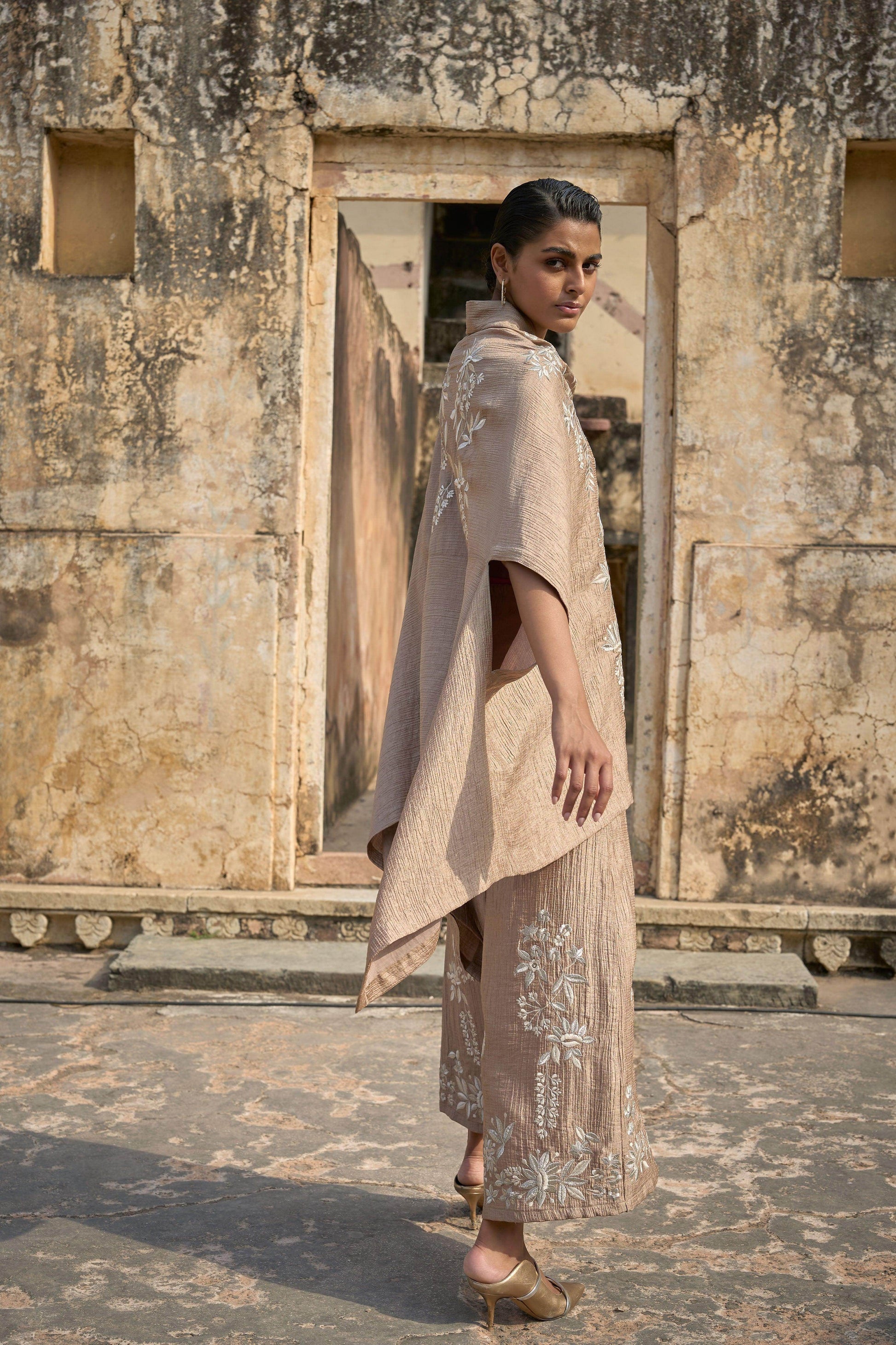 EMBROIDERED CAPE TOP & WIDE LEGGED PANT - dash and dot