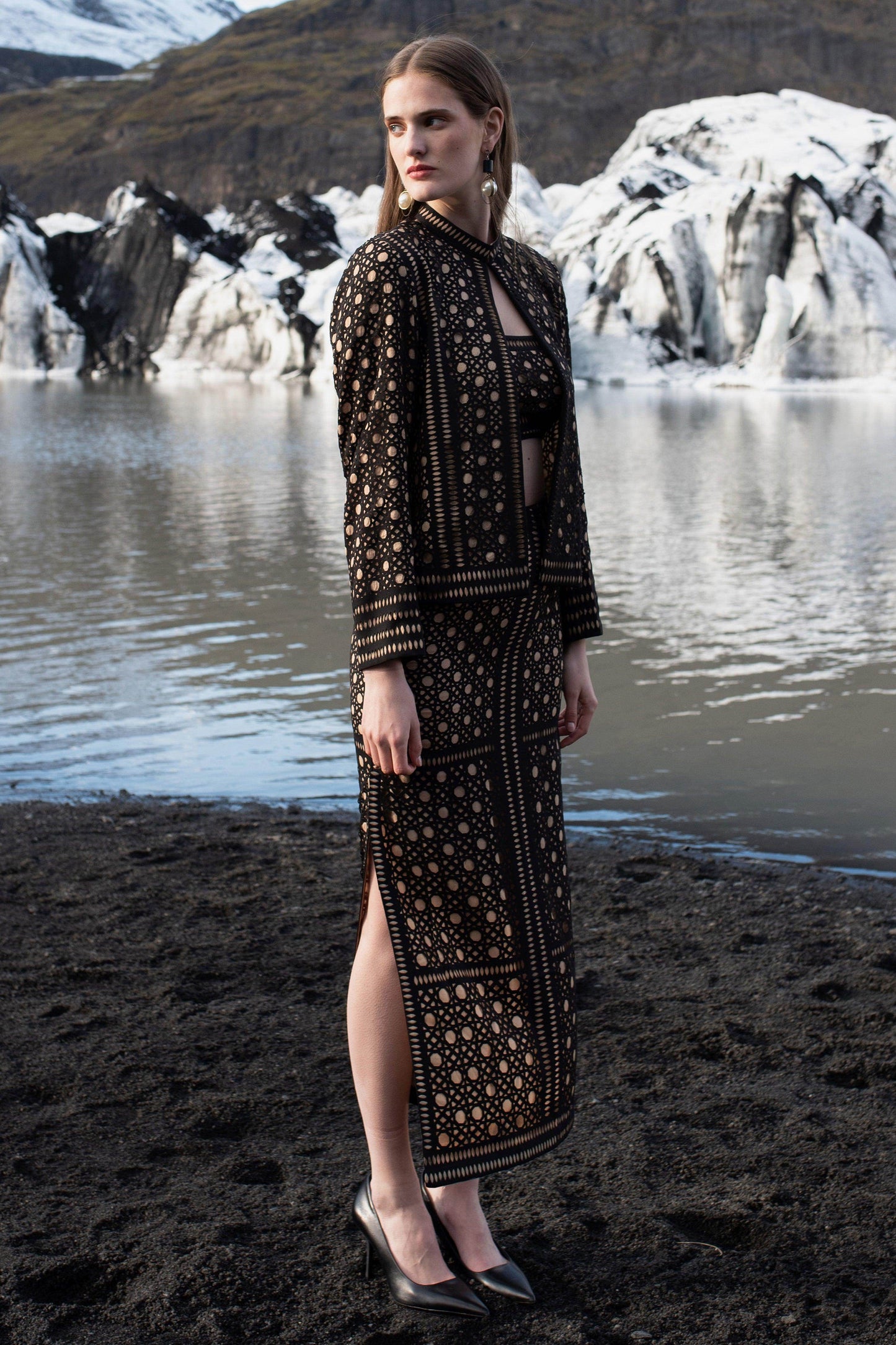 CANING CUTWORK BANDEAU AND SKIRT SET - dash and dot