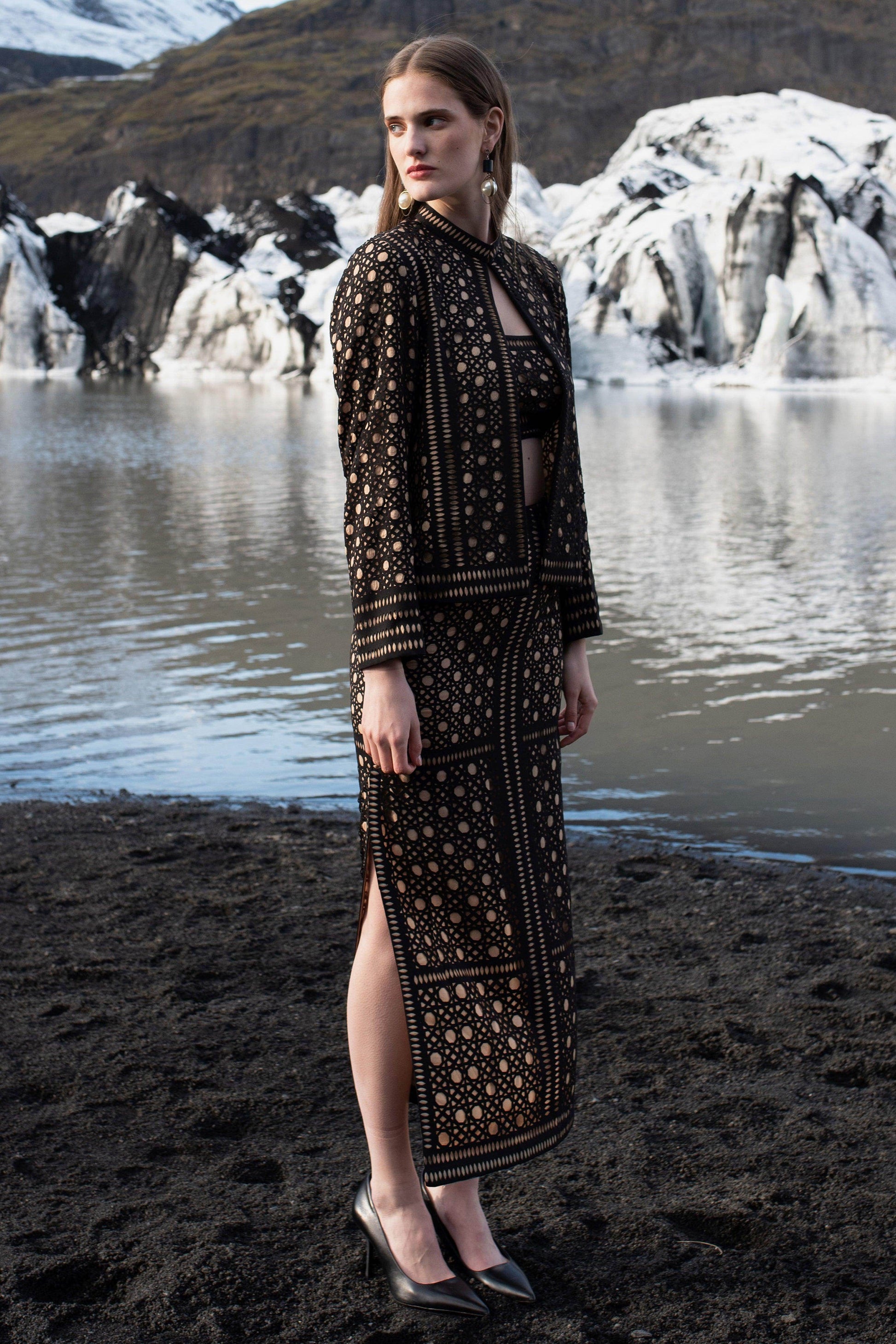 CANING CUTWORK BANDEAU AND SKIRT SET - dash and dot