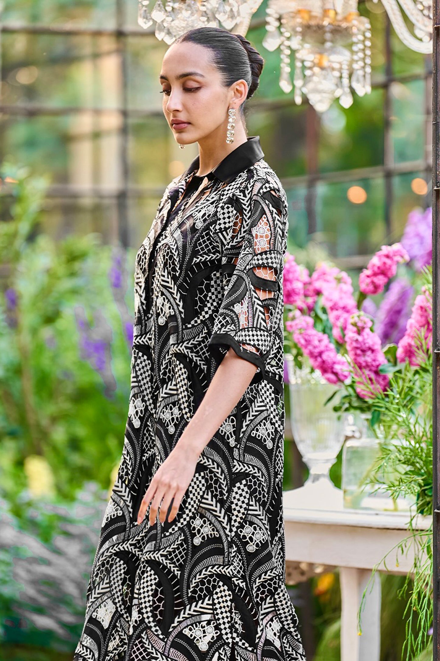 MONOCHROME EMBROIDERED LACE MIDI