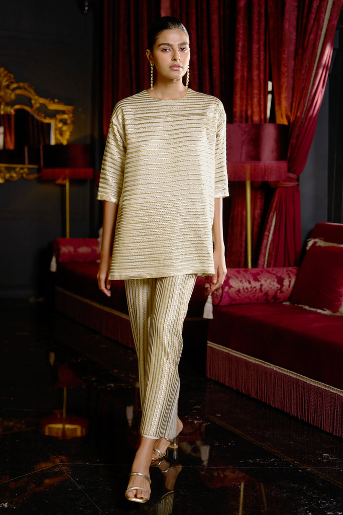 METALLIC STRIPE EMBROIDERED PANT dash and dot