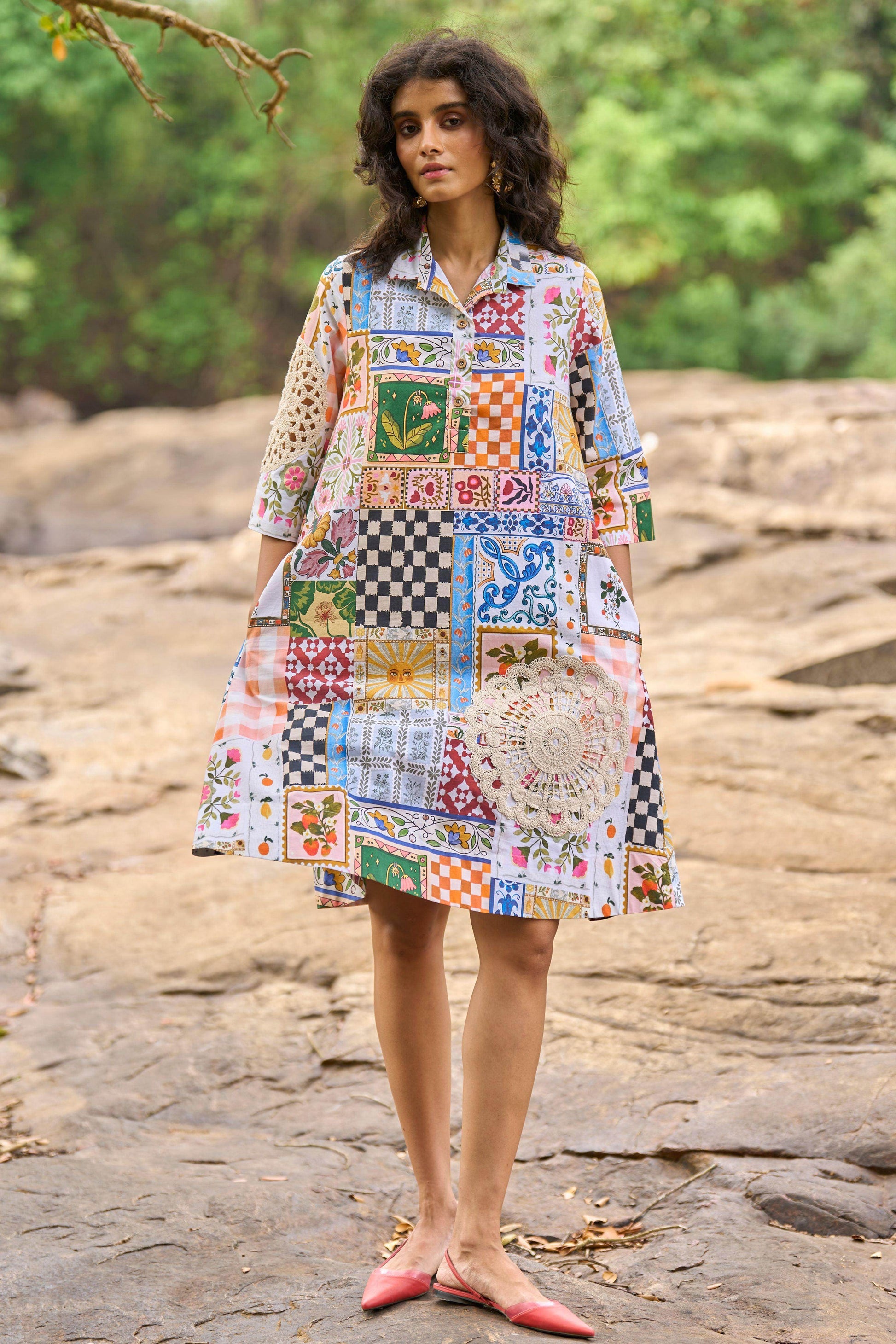 english factory crochet patchwork shift dress A MINI MASTERPIECE CROCHET PATCHWORK MINI SHIFT DRESS #ENGLISHFACTORY #SCULPTURE