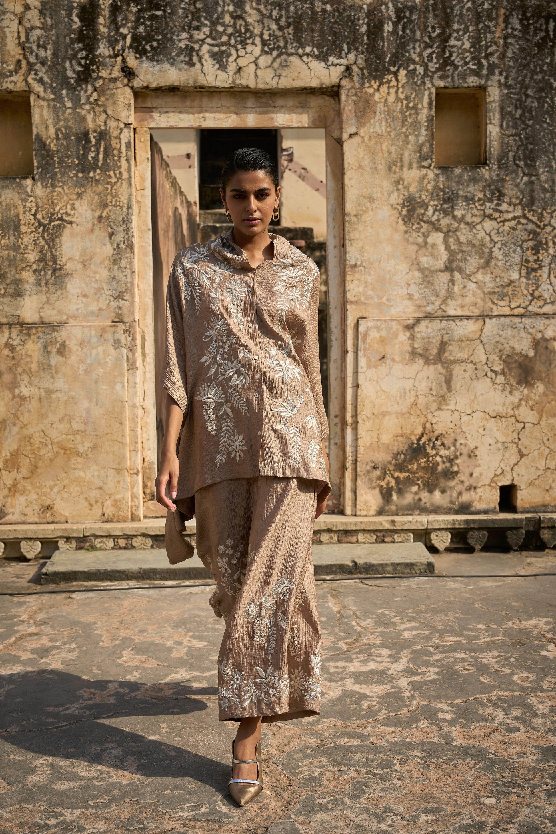 EMBROIDERED CAPE TOP & WIDE LEGGED PANT - dash and dot