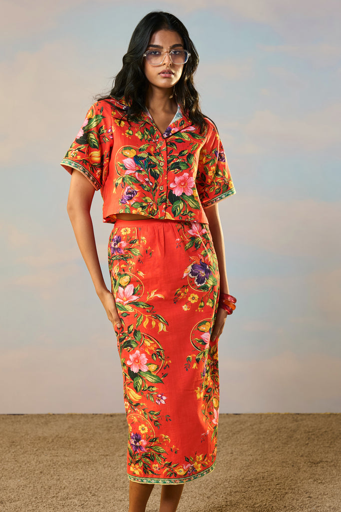 LINEN PLACED FLORAL PRINT SKIRT dash and dot