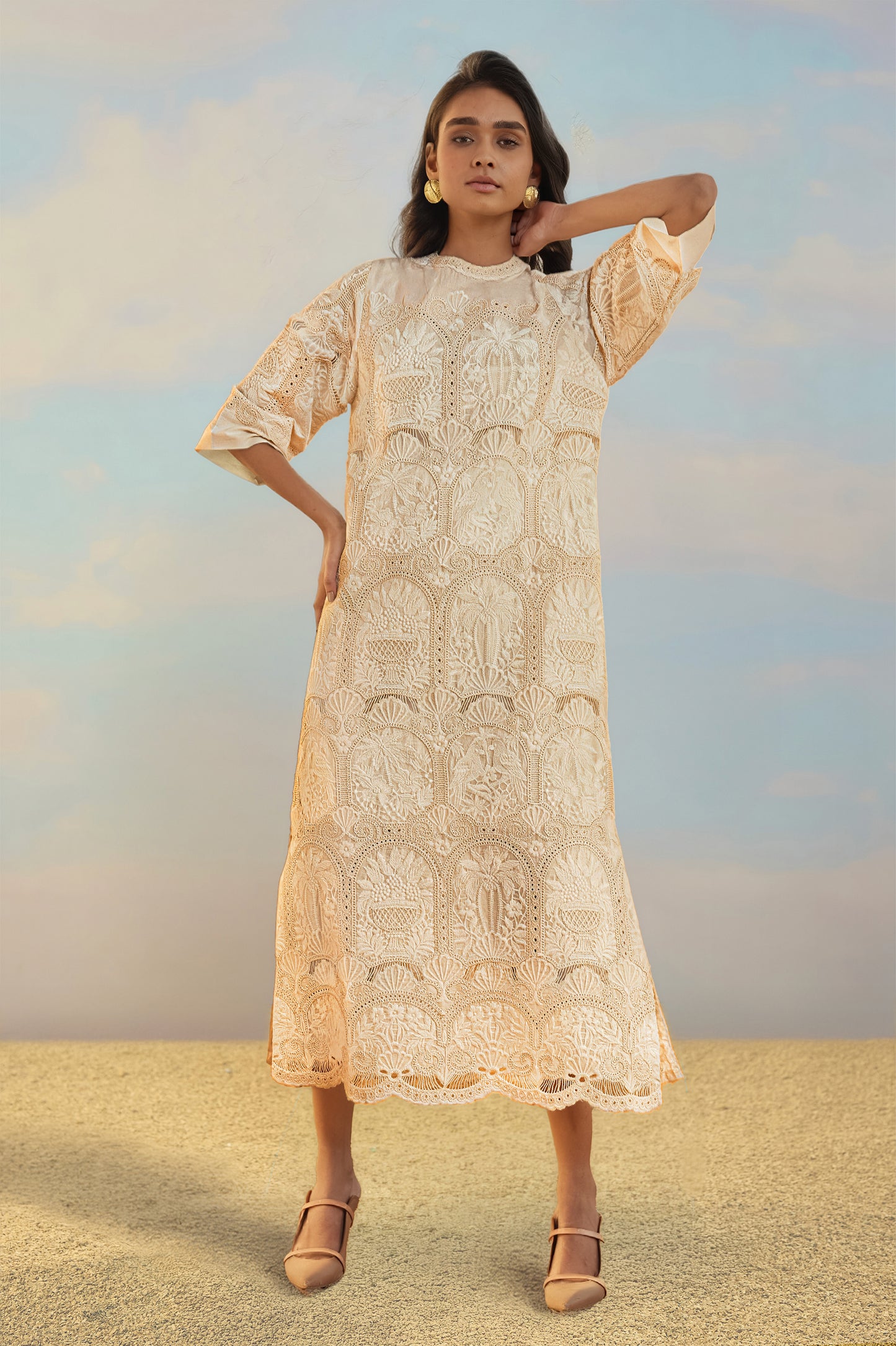 CUTWORK EMBROIDERED SCALLOPED MAXI