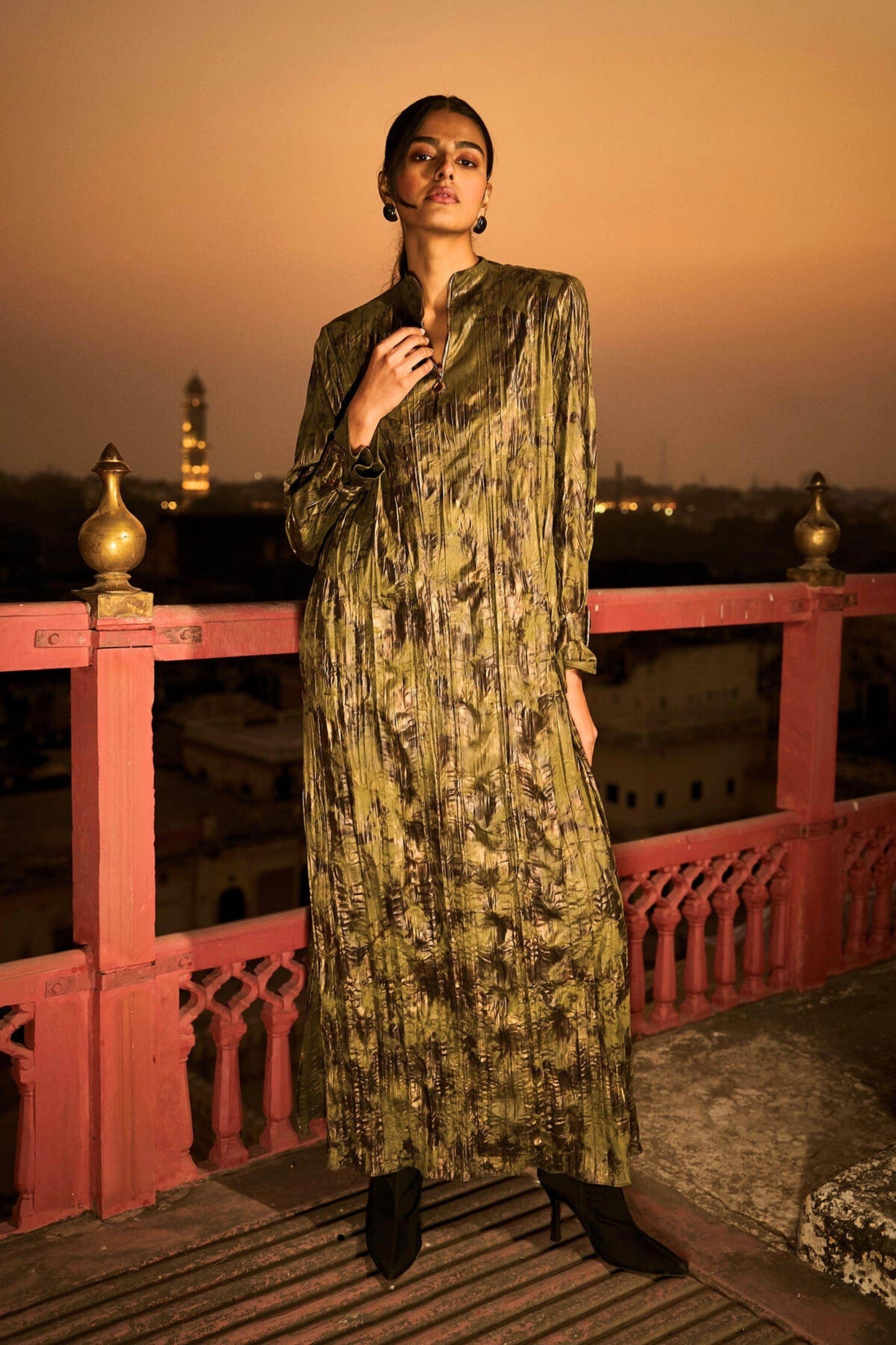 CRUSHED FOILED SHIRT DRESS - dash and dot