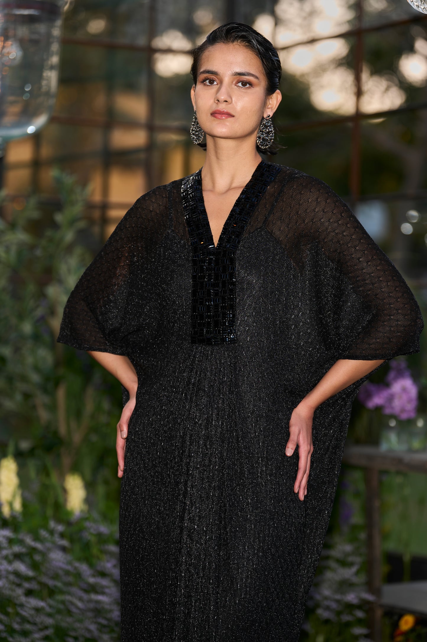 EMBROIDERED DRAPED KAFTAN DRESS