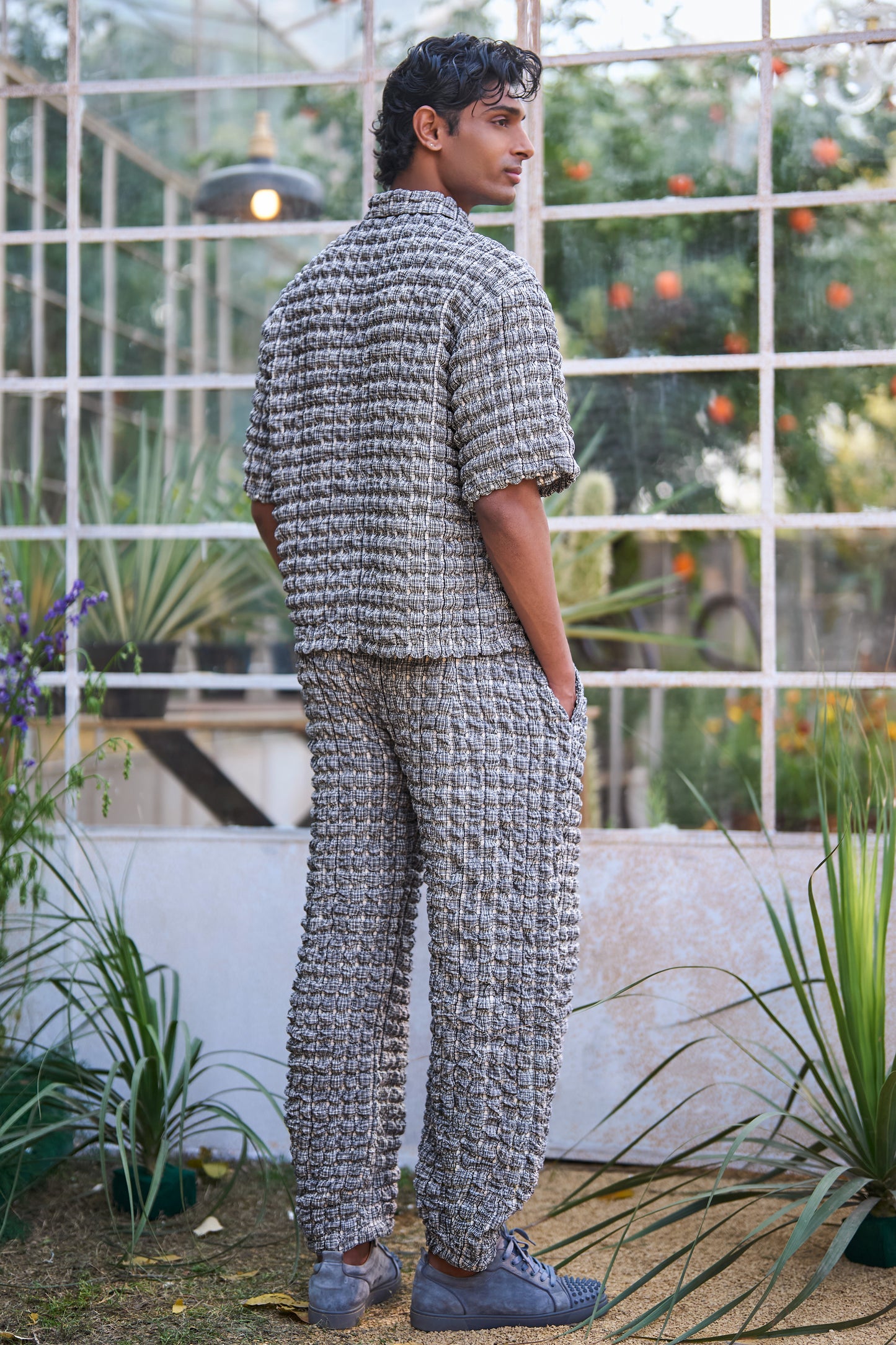 BUBBLE JACQUARD KNIT ZIP SHIRT