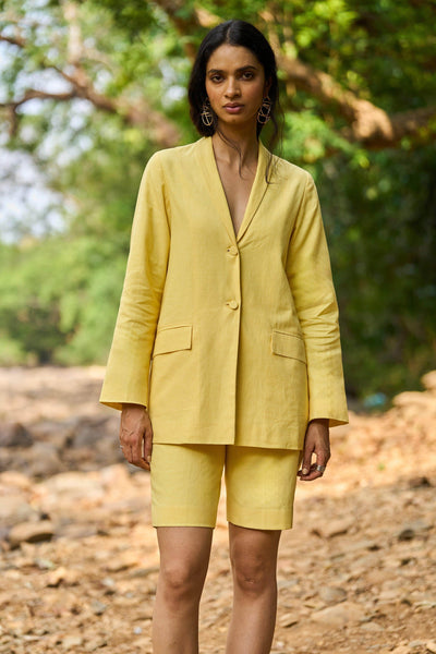 YELLOW LINEN BLAZER - dash and dot