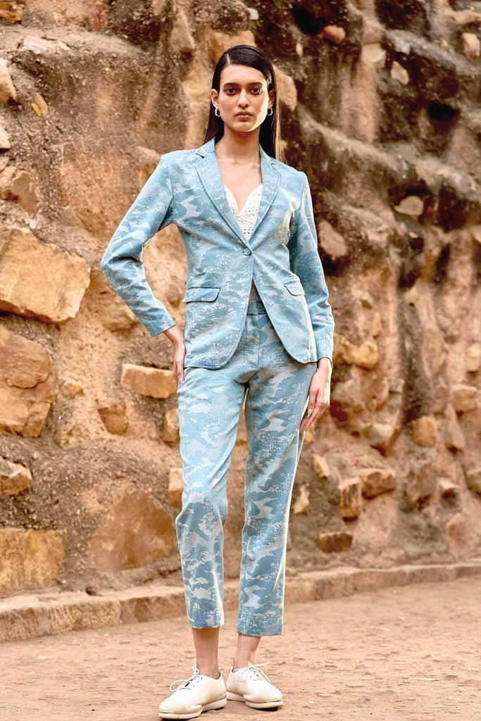 INDIGO JACQUARD SUIT - dash and dot dash and dot