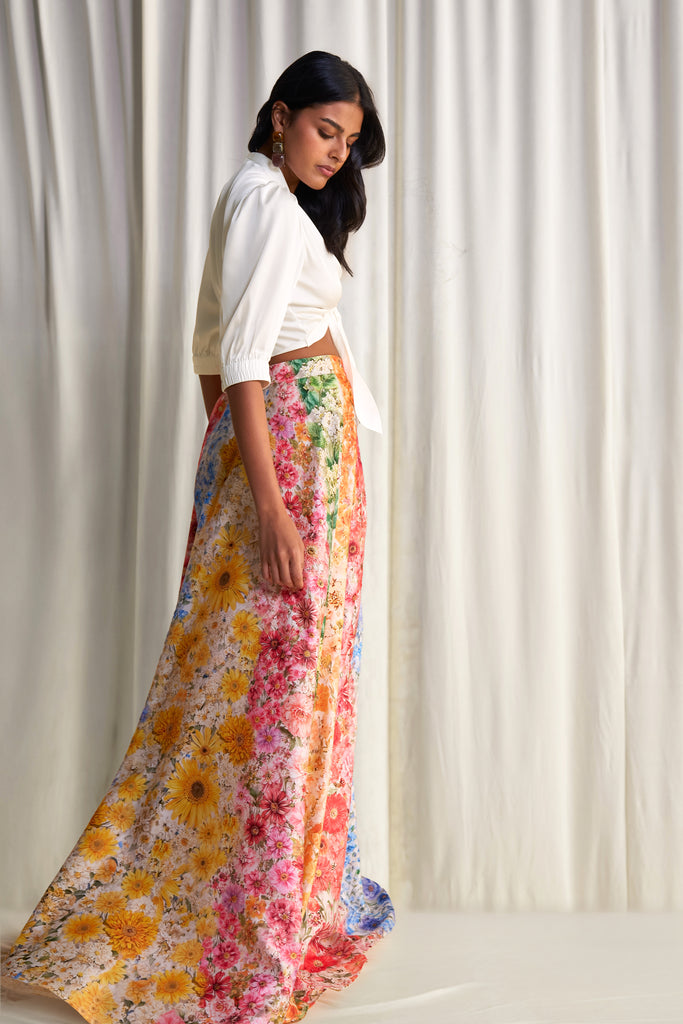 FRONT-TIE TOP & MULTI-FLORAL MAXI SKIRT dash and dot