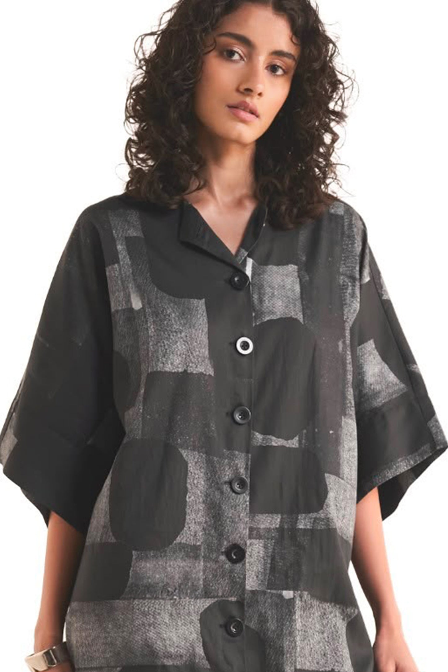 ABSTRACT GEOMETRIC PRINT SHIRT DRESS