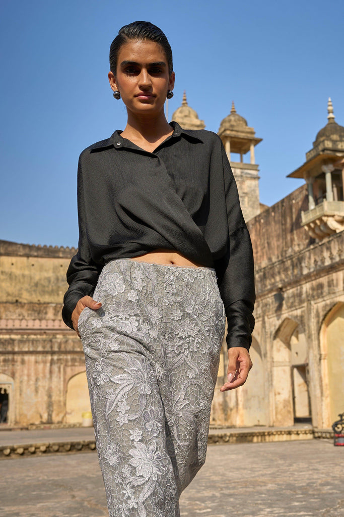 DRAPED SHIRT & METALLIC EMBROIDERED PANT - dash and dot dash and dot