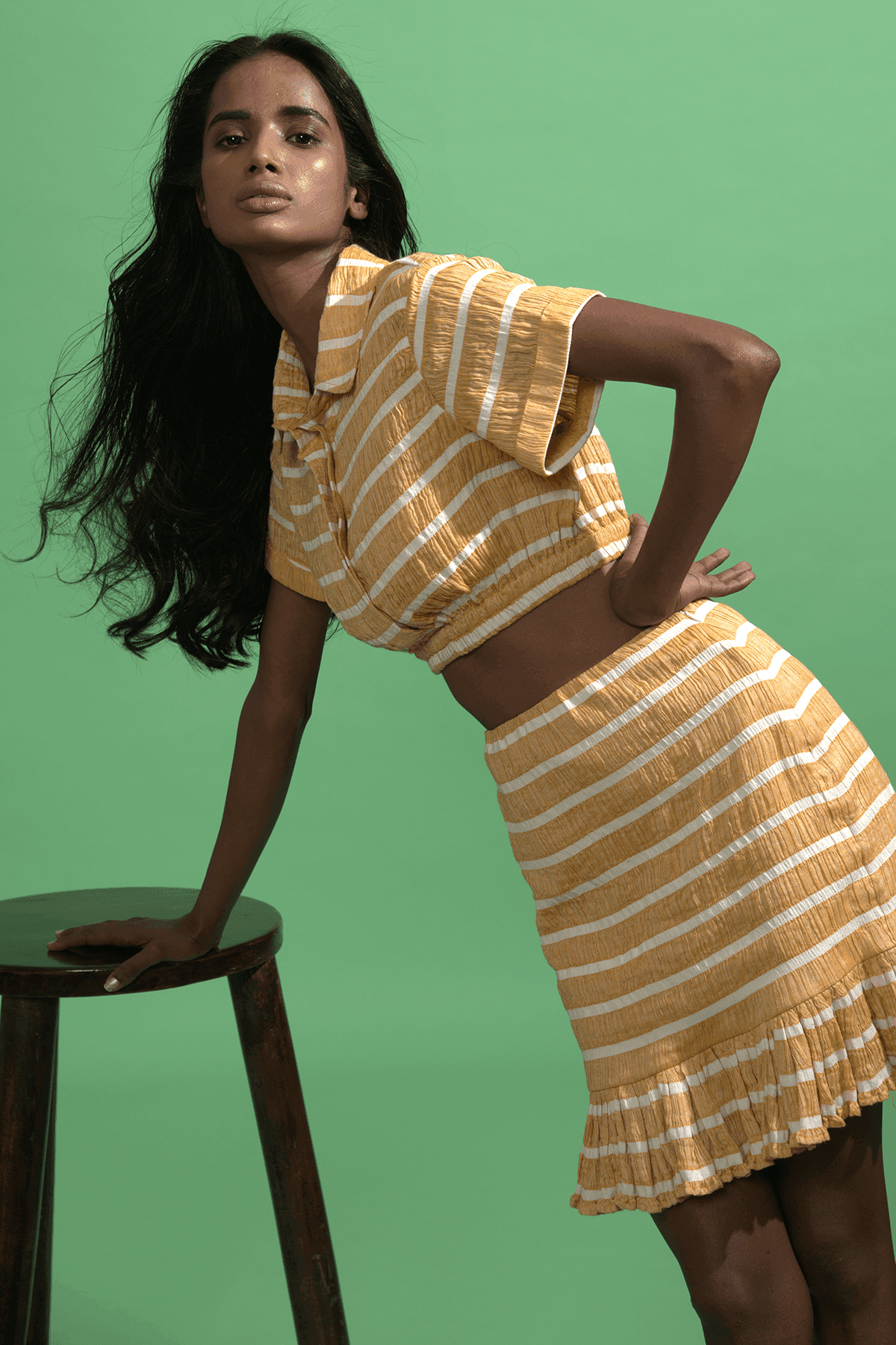 MUSTARD STRIPE CROP POLO - dash and dot