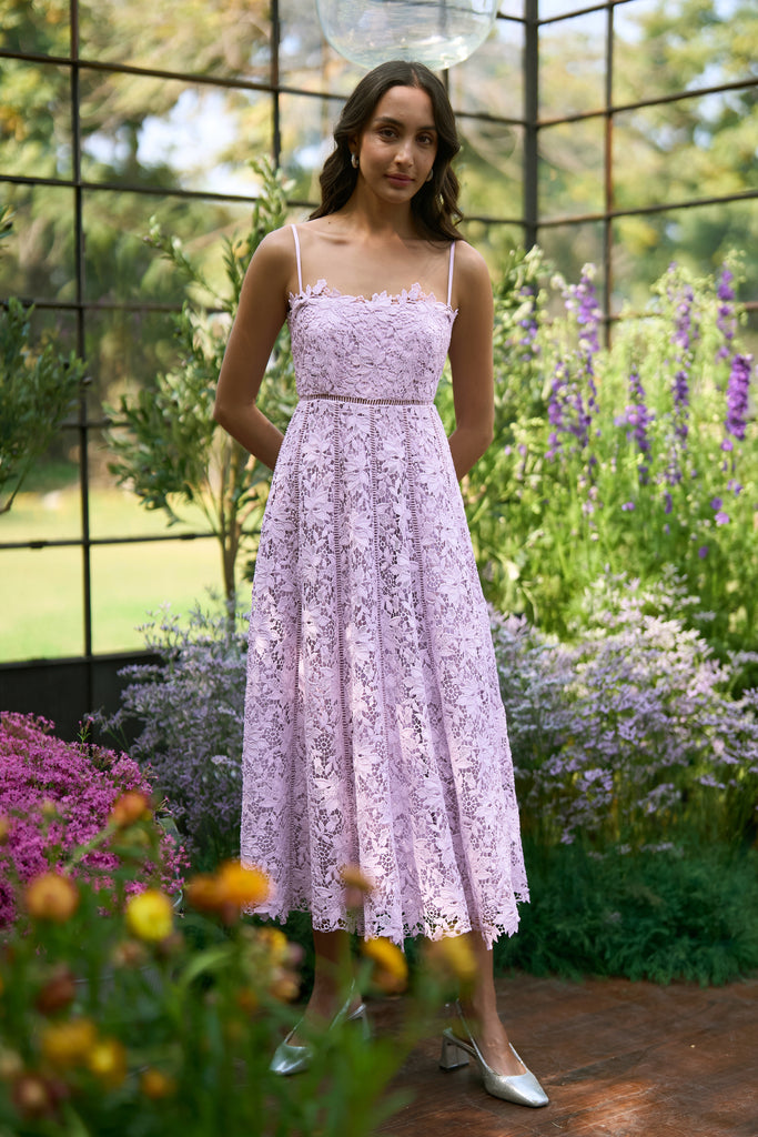 SCALLOPED FLARED LACE MIDI dash and dot