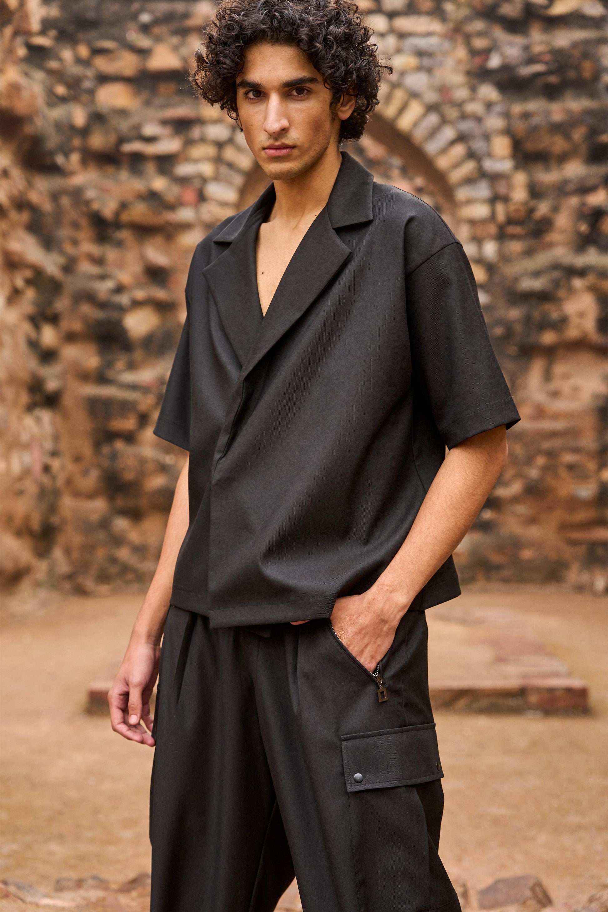 HALF SLEEVE BLAZER SHIRT - dash and dot