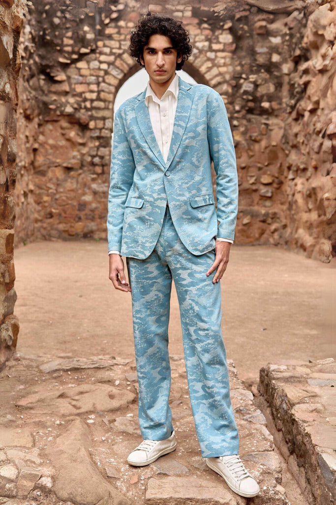 INDIGO JACQUARD SUIT - dash and dot dash and dot