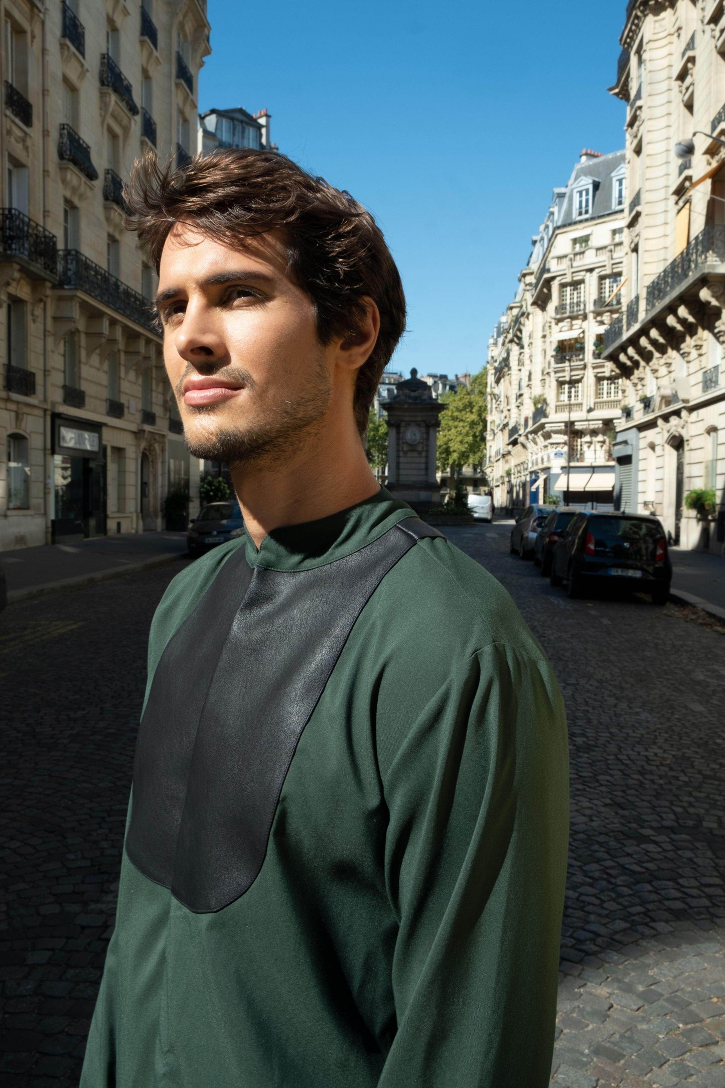 GREEN LEATHER BIB SUIT - dash and dot