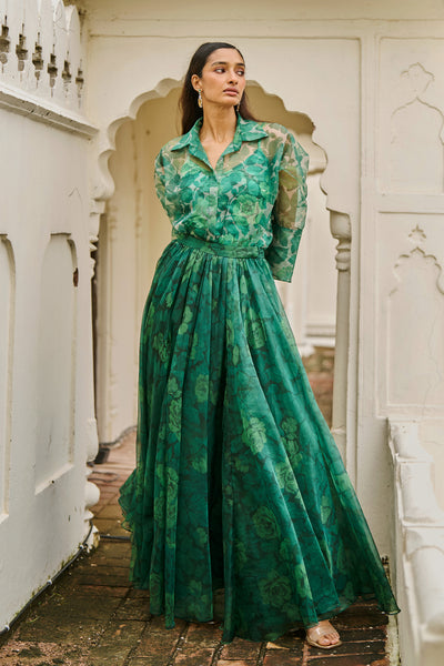 PRINTED ORGANZA MAXI SKIRT SET