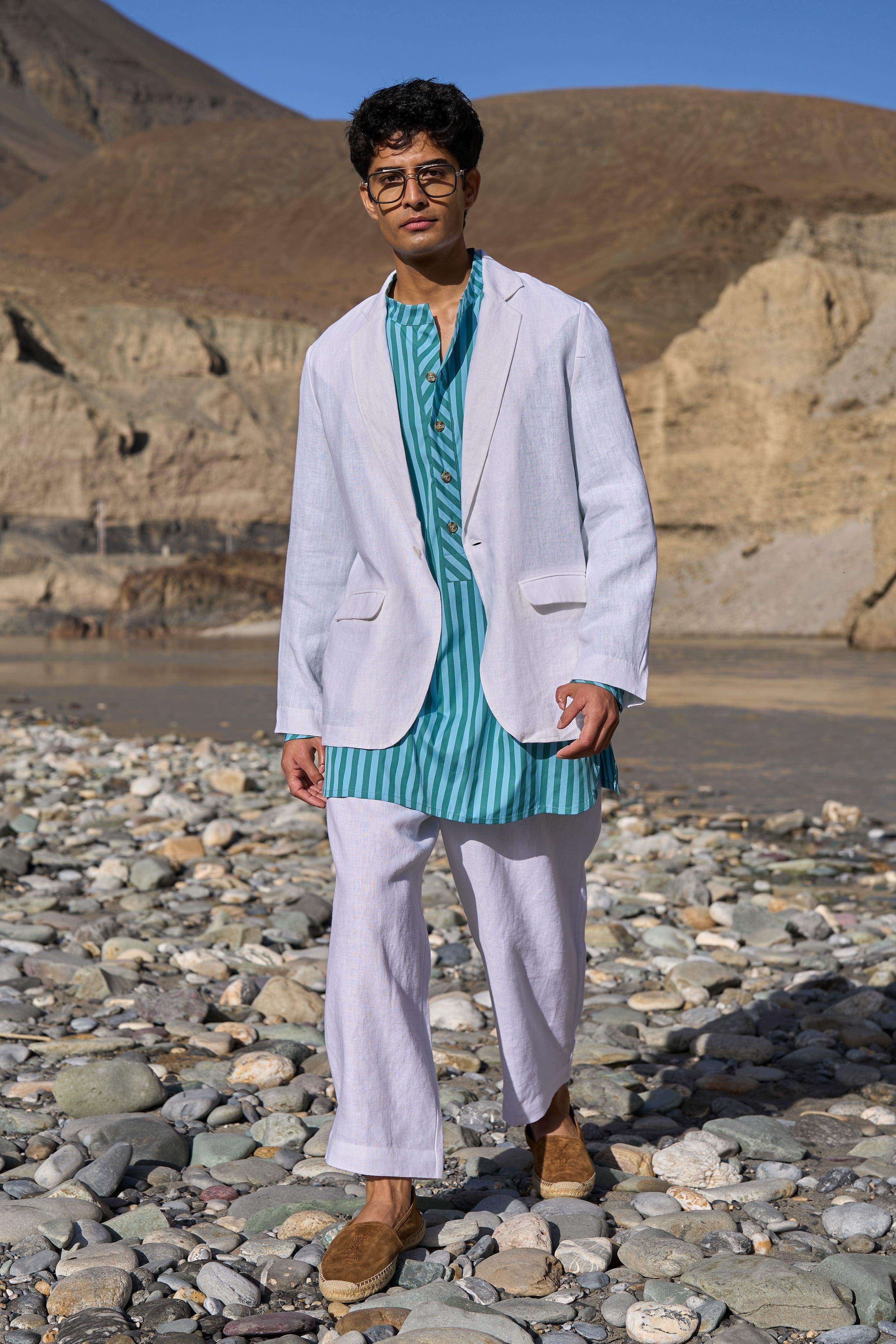 chinese dress ladies Stretch Linen Blazer for Tall Men in Navy Linen 46 / Tall / Navy Linen