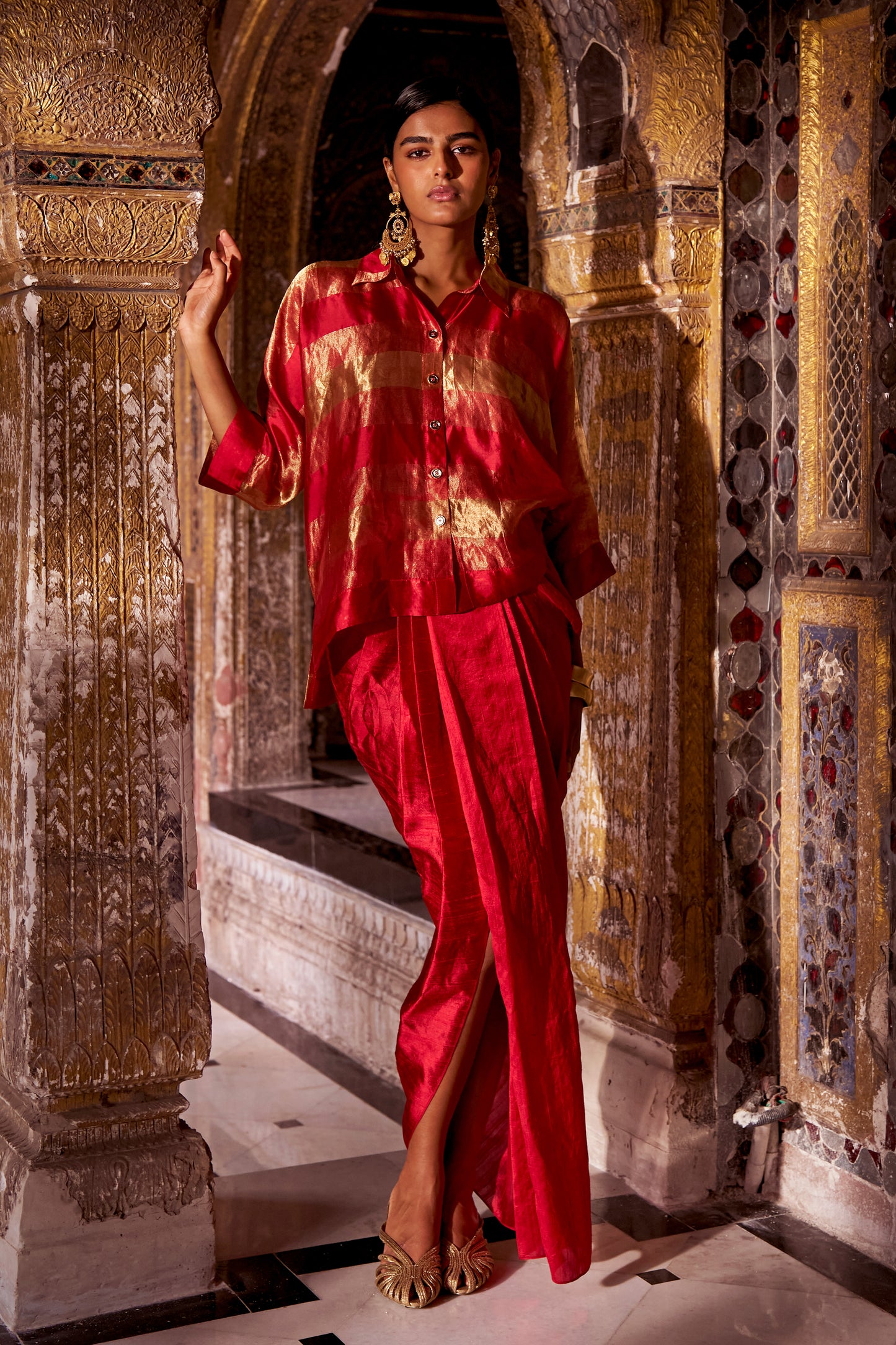 BENARES STRIPED TISSUE SHIRT & SKIRT