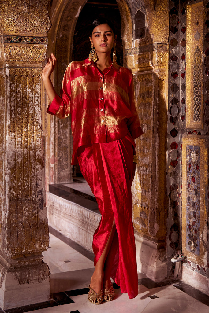 BENARES STRIPED TISSUE SHIRT & SKIRT dash and dot