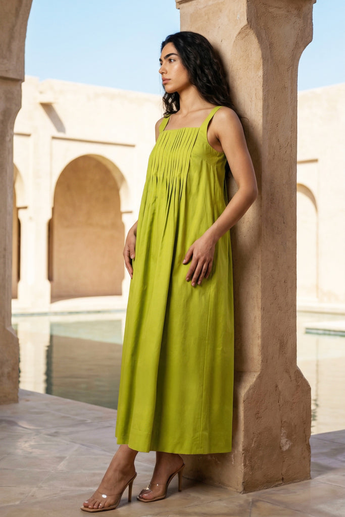 CHARTREUSE GREEN POPLIN MIDI dash and dot