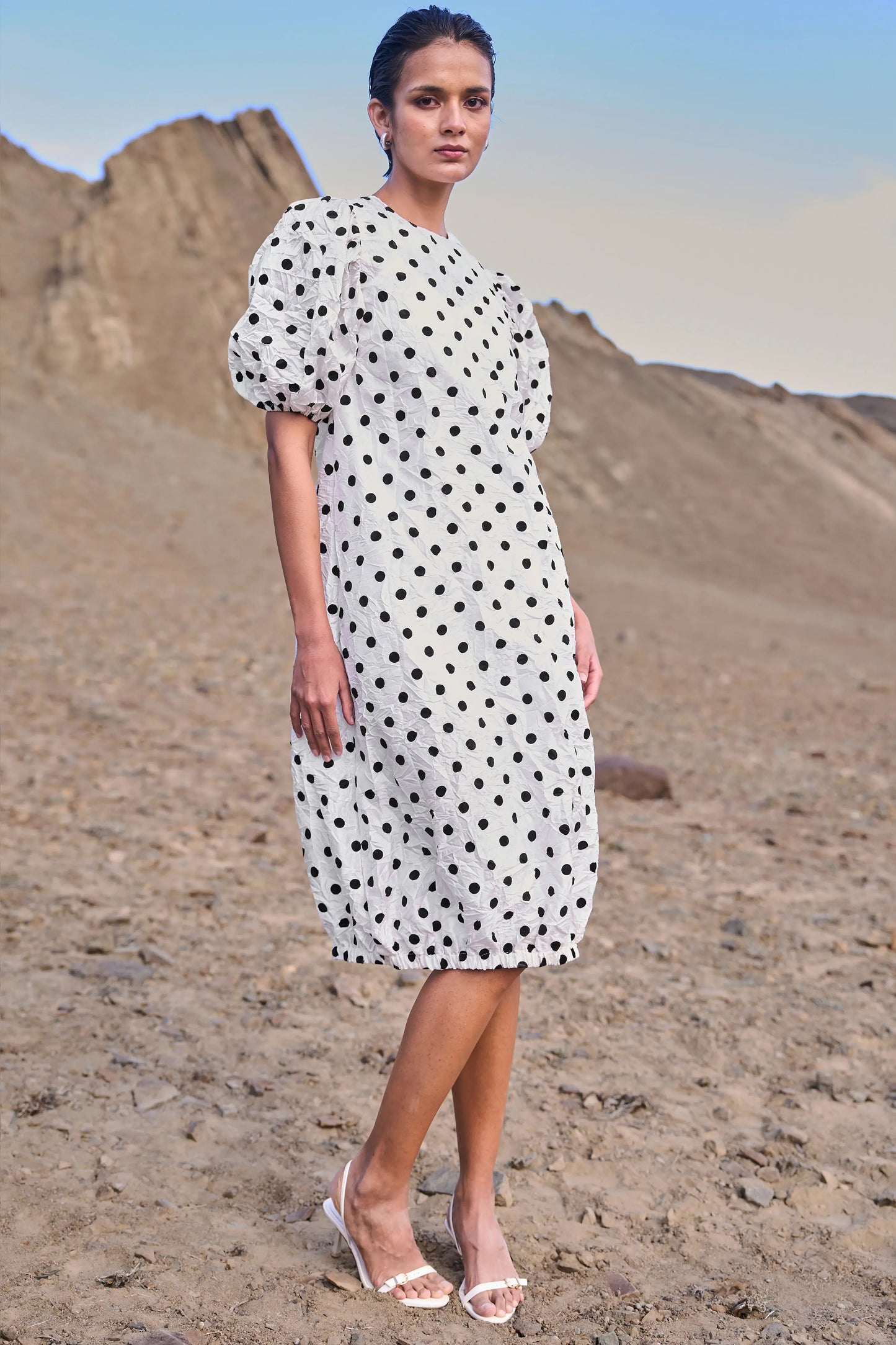 CRUSHED POLKA DOT DRESS