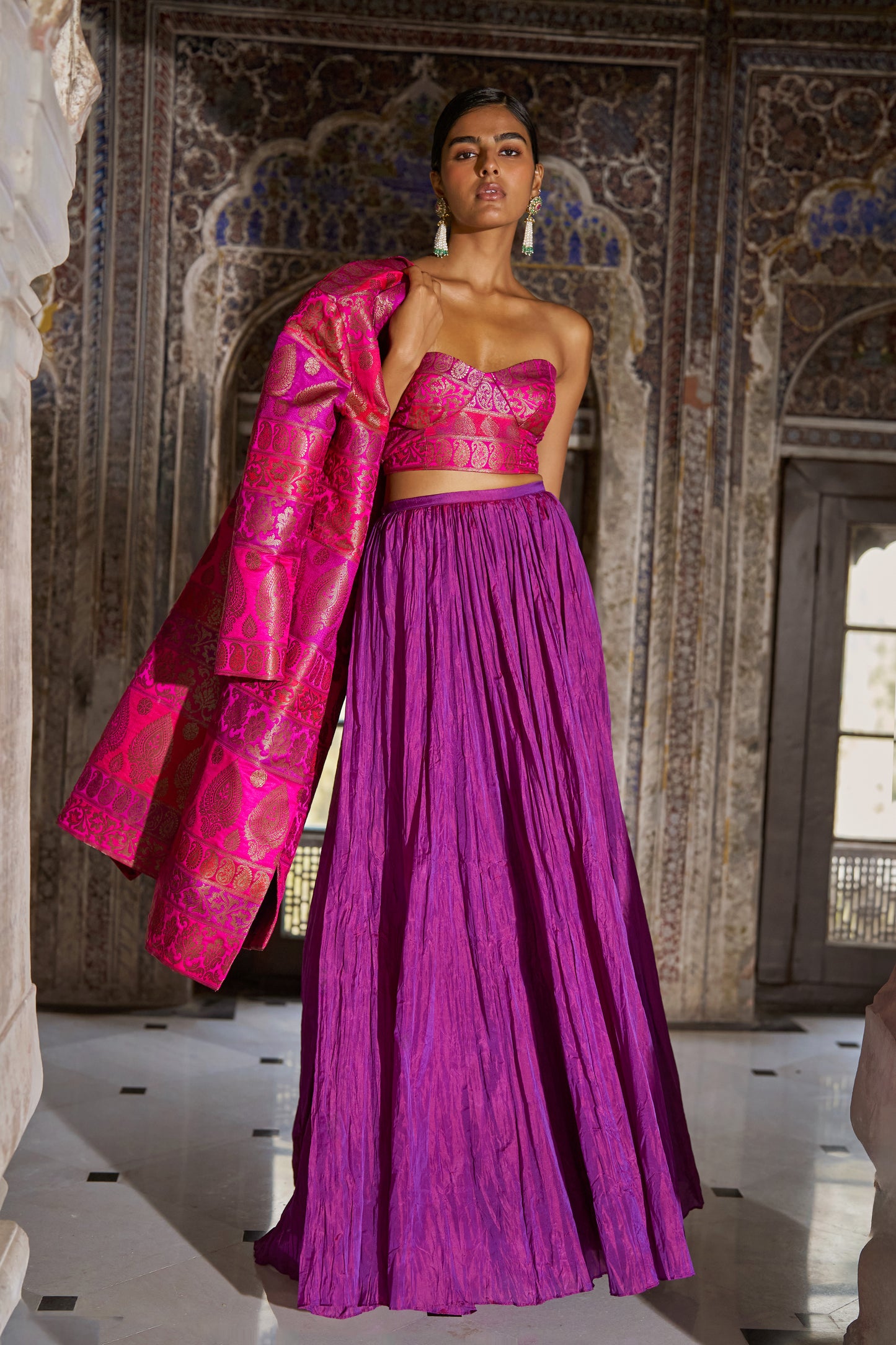 BENARES BROCADE JACKET, BRALETTE AND CRUSHED SKIRT