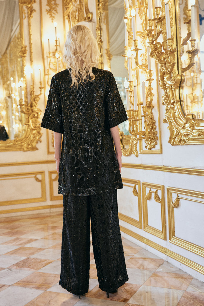 BLACK SEQUIN EMBROIDERED PANT dash and dot