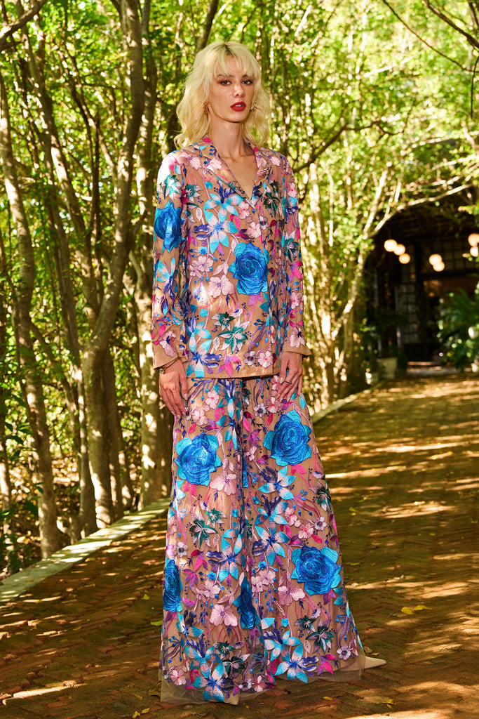 FLORAL EMBROIDERED FLARED PANT dash and dot