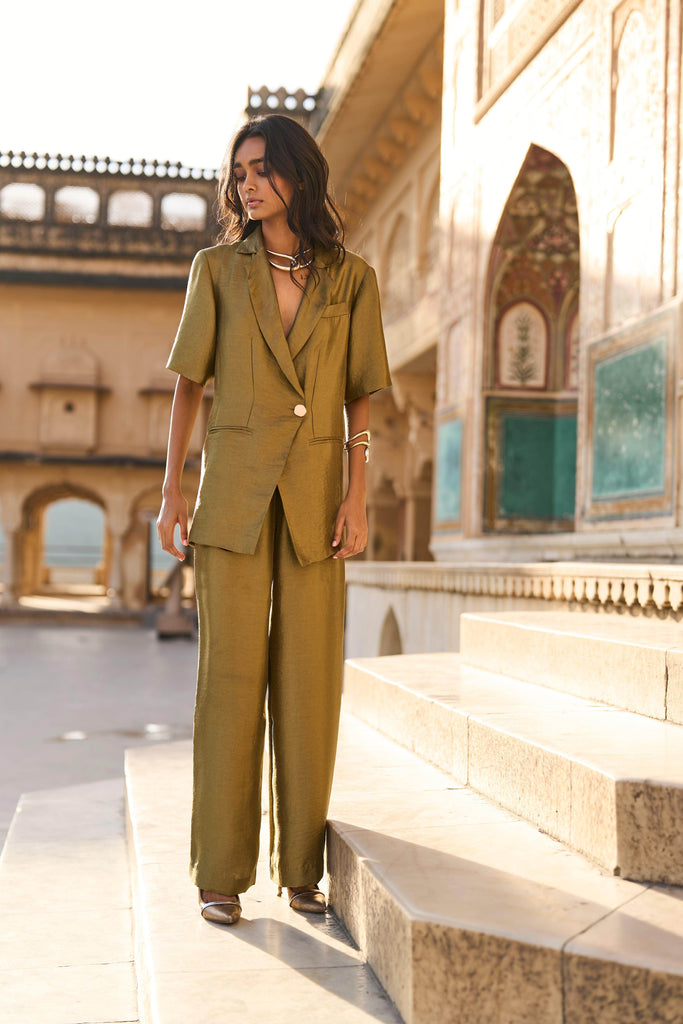OLIVE BROCADE PANT SUIT - dash and dot dash and dot