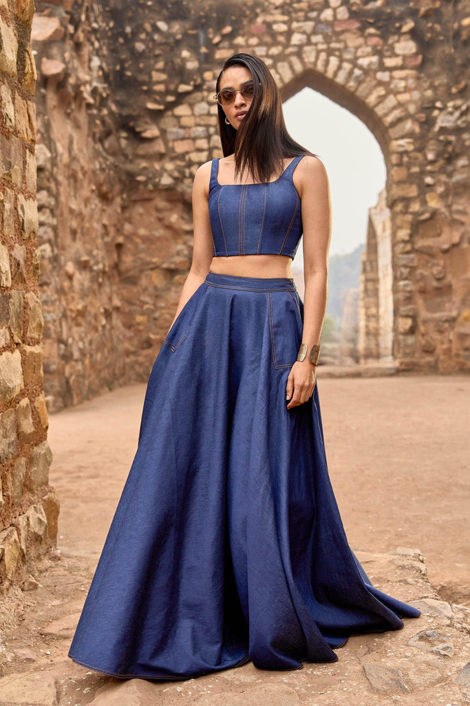 DENIM CORSET AND MAXI SKIRT SET - dash and dot dash and dot