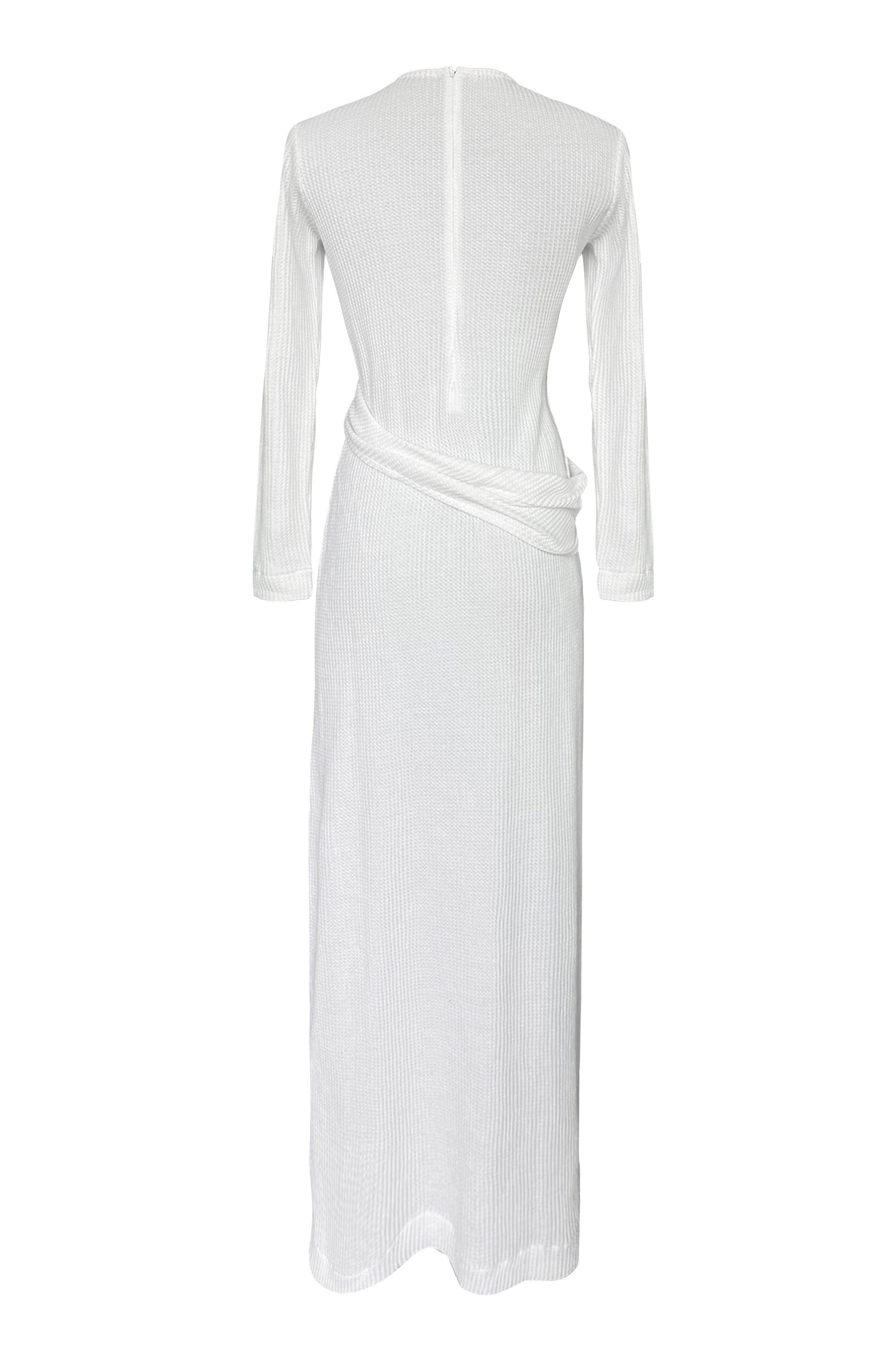 WAFFLE FULL SLEEVE DRESS WITH FRONT TIE - dash and dot