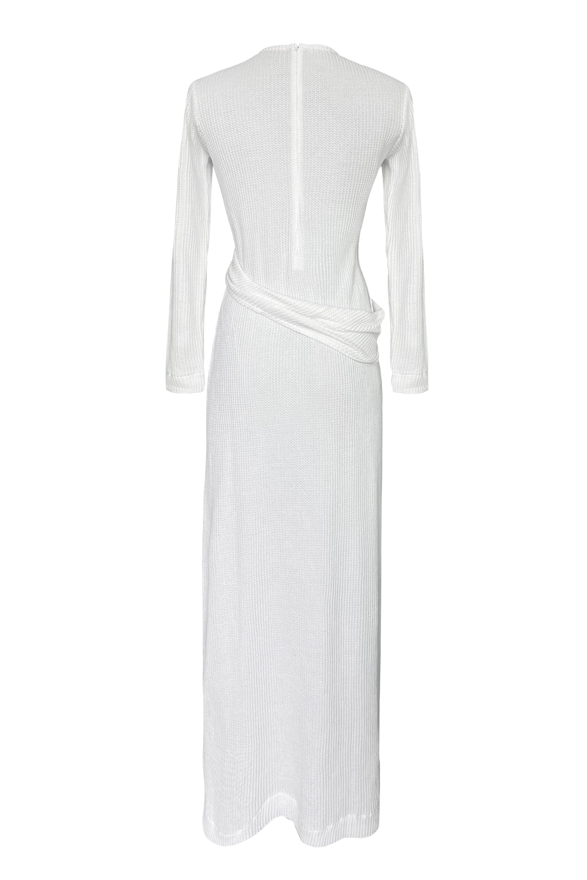 WAFFLE FULL SLEEVE DRESS WITH FRONT TIE - dash and dot