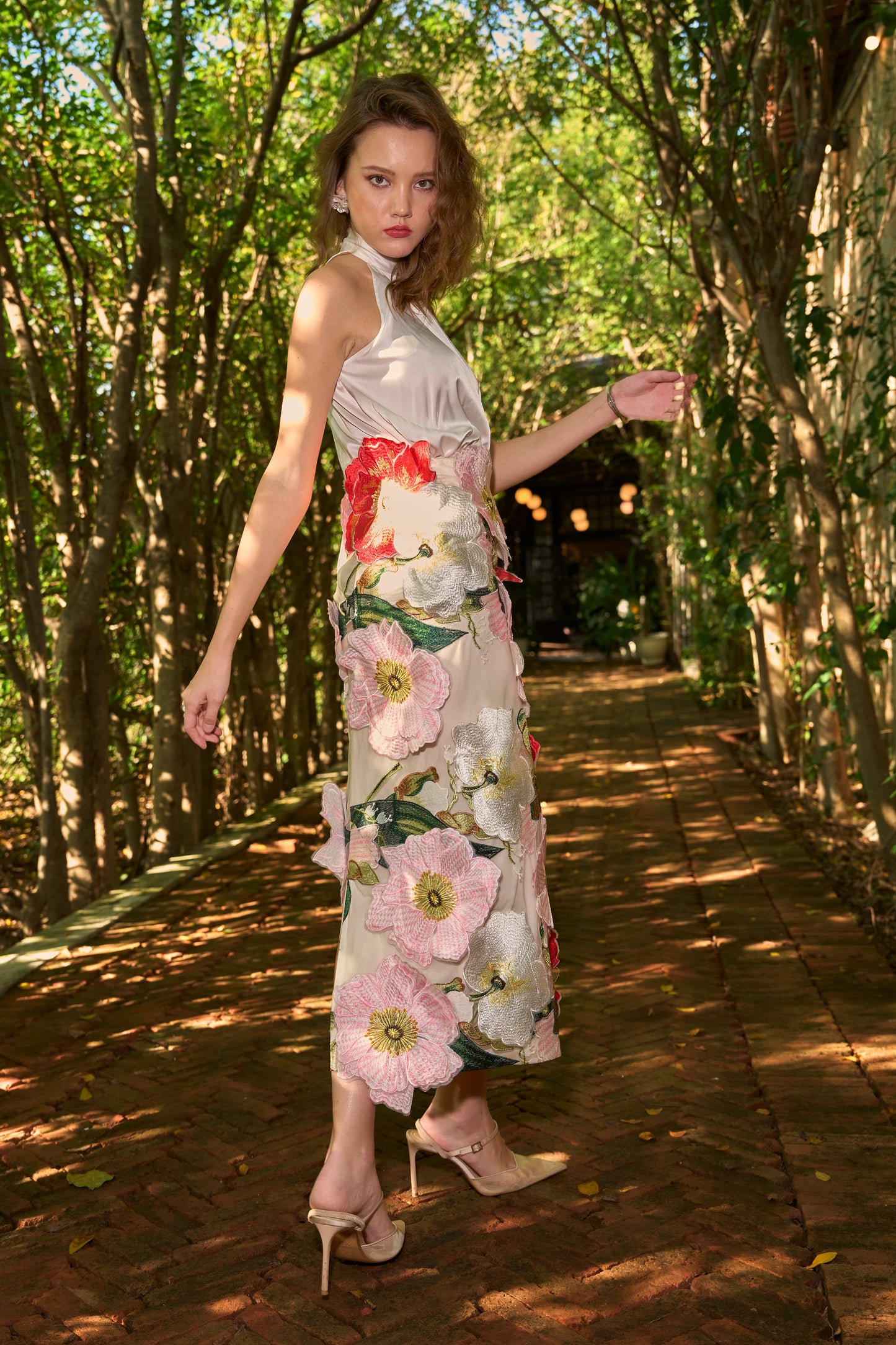 IVORY SATIN HALTER SHIRT