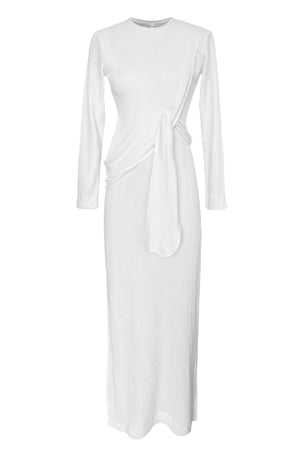 WAFFLE FULL SLEEVE DRESS WITH FRONT TIE - dash and dot
