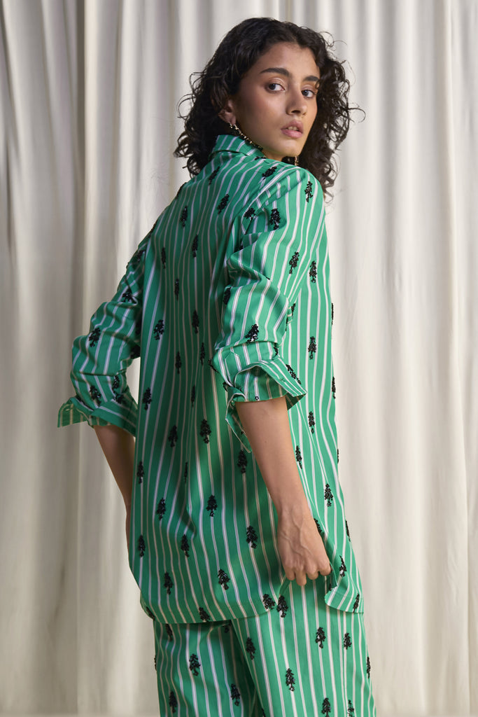 MOTIF BEAD EMBROIDERED STRIPE SHIRT & PANT SET dash and dot