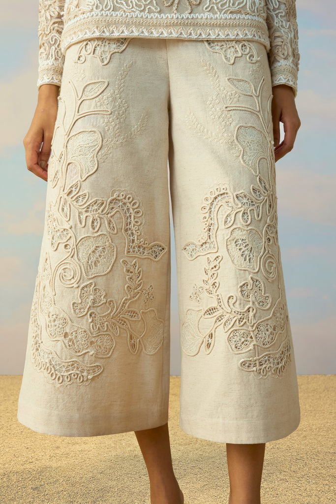 CUTWORK EMBROIDERED LINEN PANT dash and dot