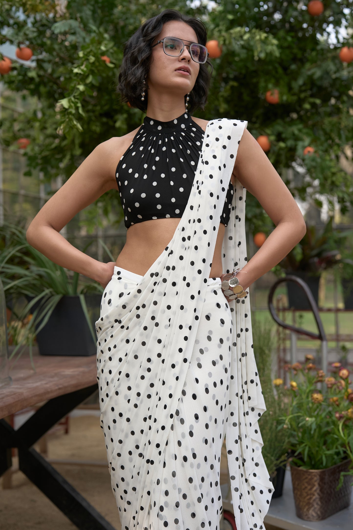 POLKA DOT HALTER NECK BLOUSE