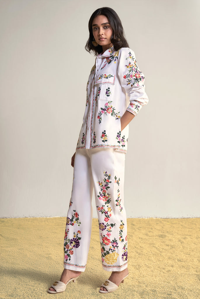 PLACEMENT FLORAL EMBROIDERED POPLIN PANT SET dash and dot