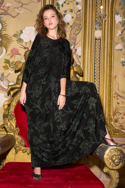 DRAPED FLORAL KAFTAN