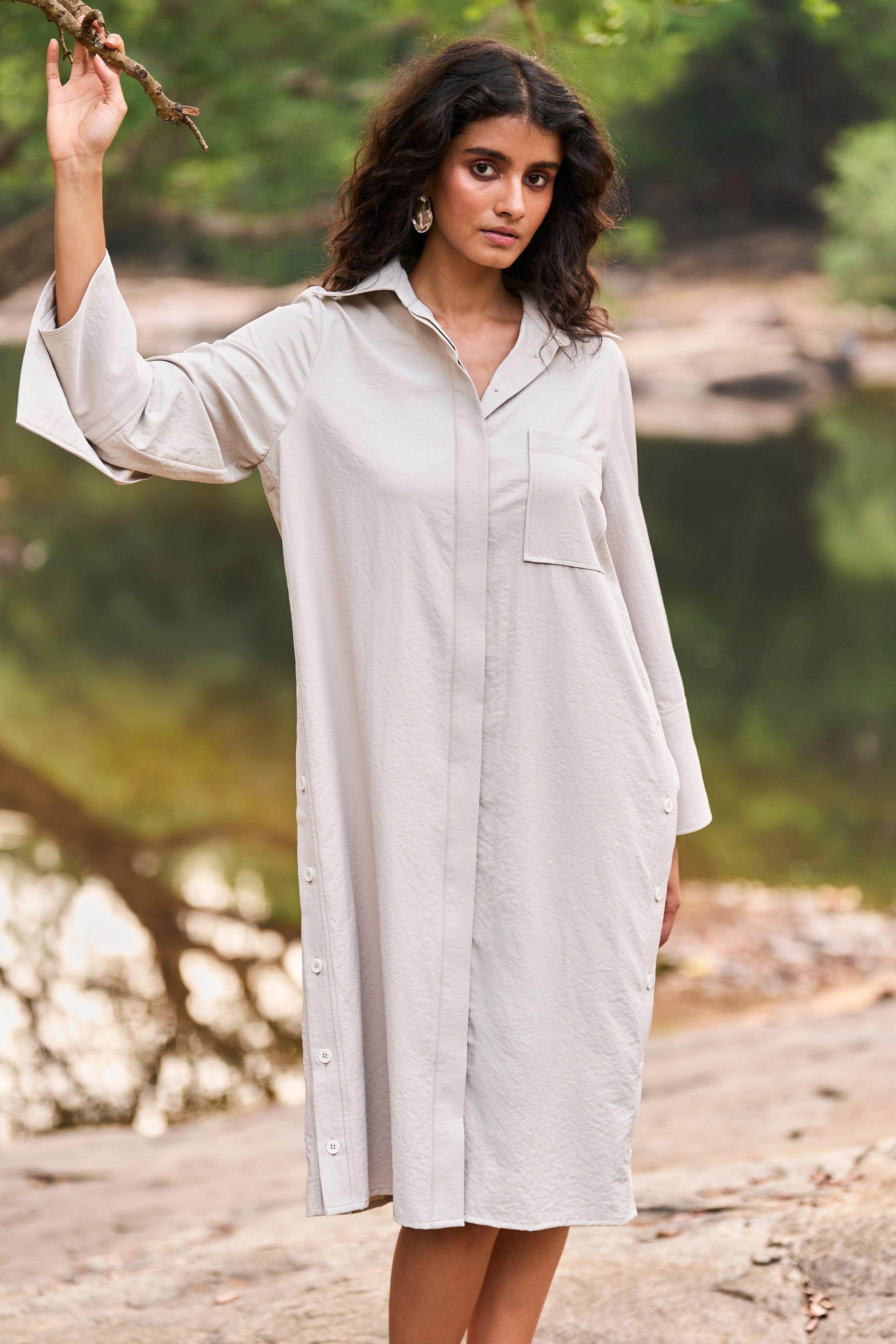 SIDE BUTTON SHIRT DRESS - dash and dot