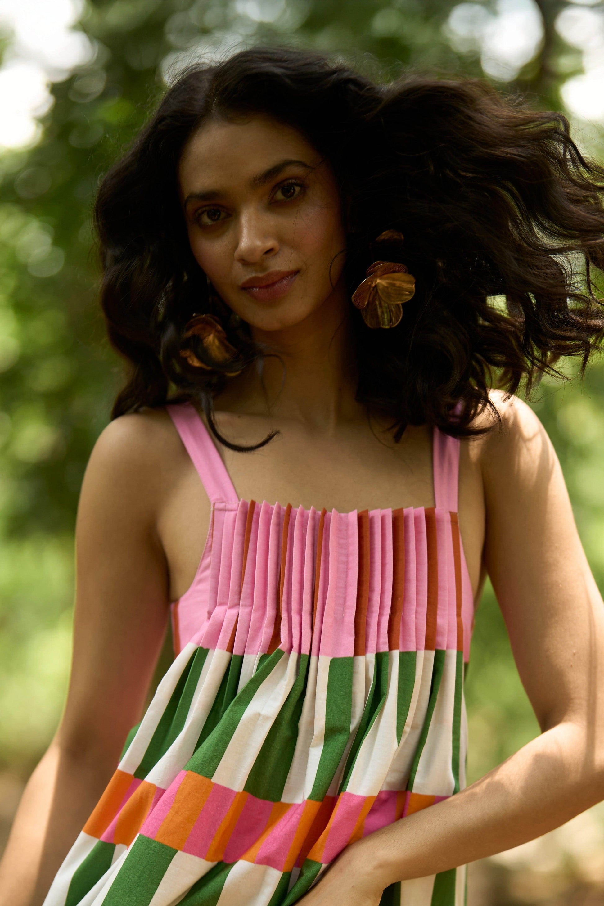 MULTI-STRIPE POPLIN MIDI - dash and dot