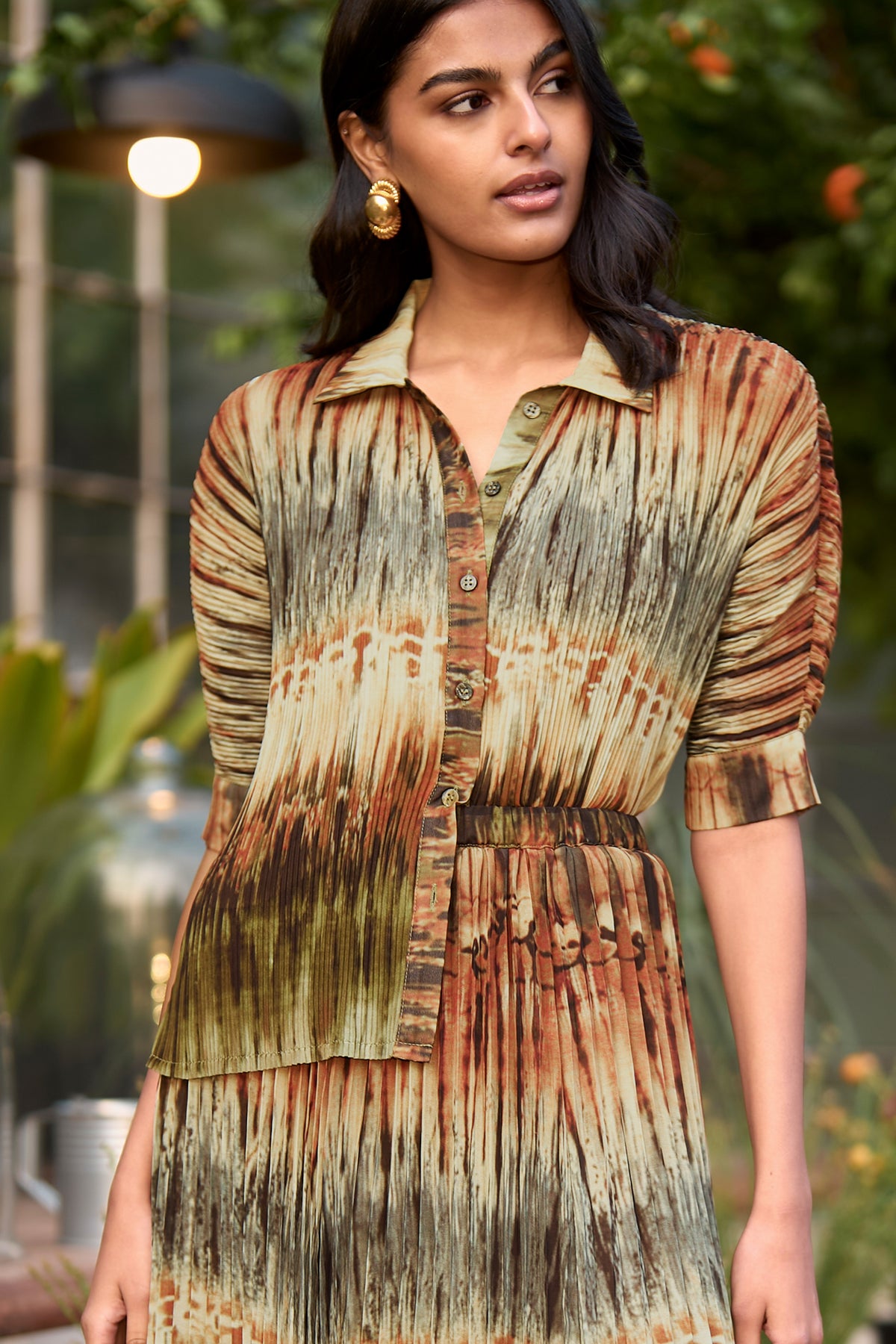 PLEATED TIE DYE SHIRT & SKIRT SET
