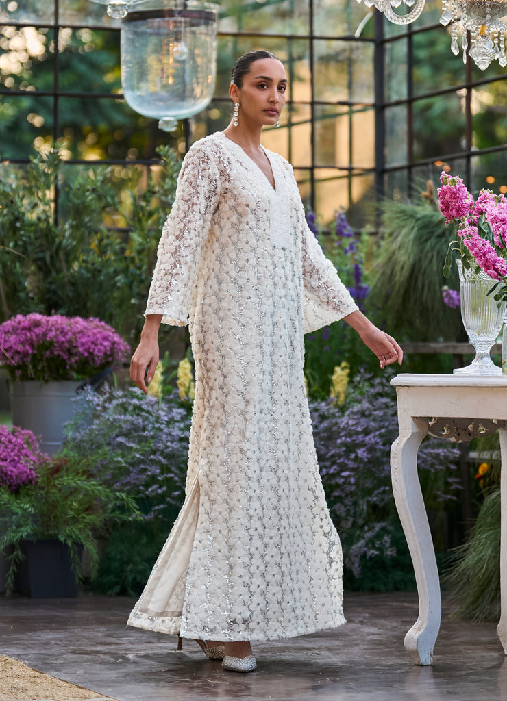 FLORAL RIBBON & SEQUIN EMBROIDERED KAFTAN DRESS dash and dot