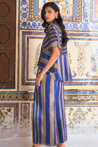 BENARES TISSUE STRIPED PEPLUM SHIRT & PANT SET